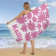 Lofaris Cute Daisy Floral Custom Name Beach Towel For Summer