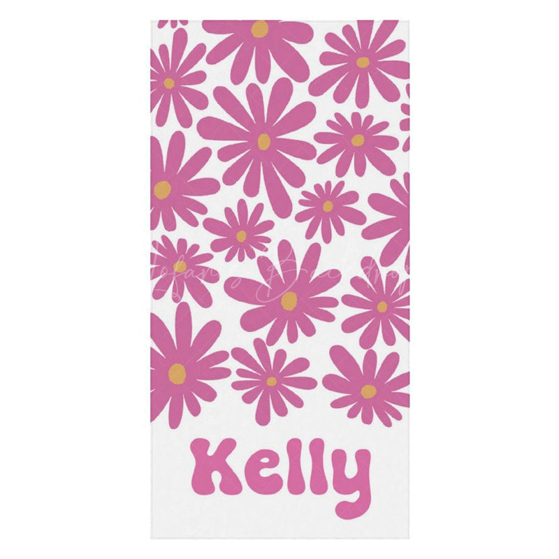 Lofaris Cute Daisy Floral Custom Name Beach Towel For Summer