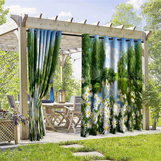 Lofaris Cute Daisy Lake Waterproof Printed Outdoor Curtains