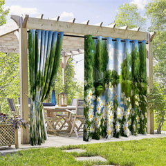 Lofaris Cute Daisy Lake Waterproof Printed Outdoor Curtains