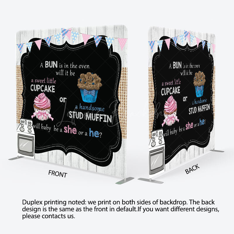 Lofaris Cute Dessert Gender Reveal Square Tension Backdrop