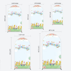 Lofaris Cute Duck Happy Birthday Arch Backdrop Spring Floral Garden Party Banner Quack Little Duckling Photo Prop