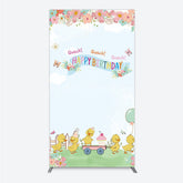 Lofaris Cute Duck Happy Birthday Rectangle Backdrop Spring Floral Garden Party Banner Quack Little Duckling Photo Prop