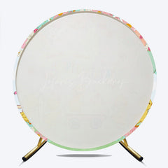 Lofaris Cute Duck Happy Birthday Round Backdrop Spring Floral Garden Party Banner Quack Little Duckling Photo Prop