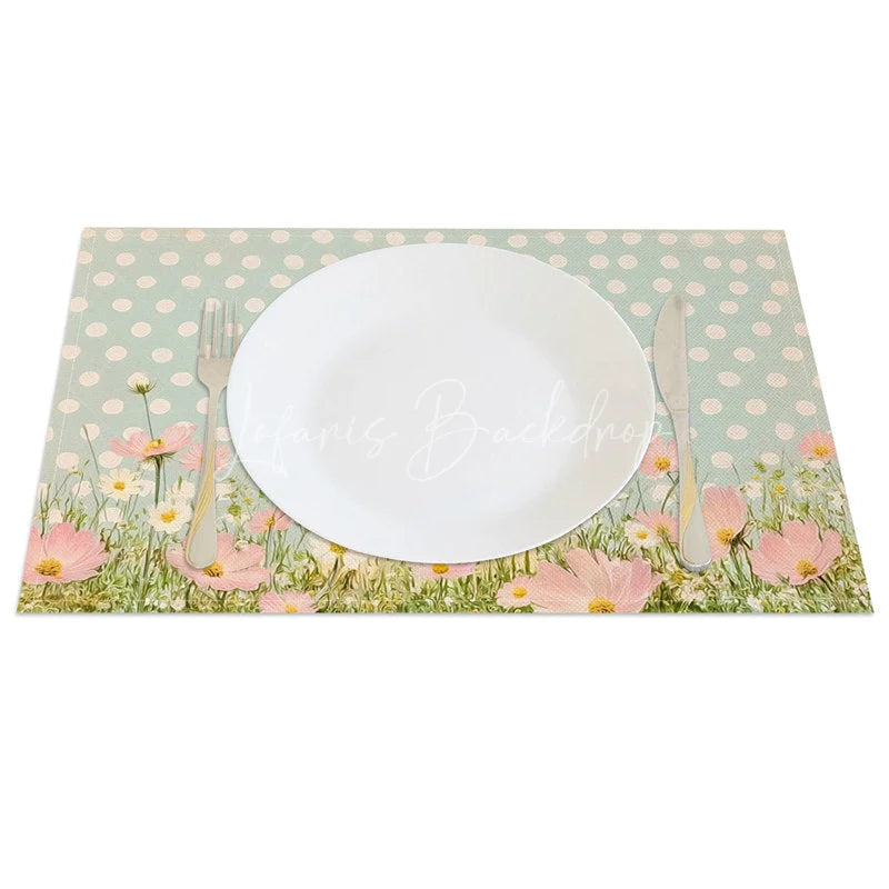 Lofaris Cute Easter Bunny Set of 4 Placemats Blue Polka Dot Pink Flower Rabbit Table Mats for Spring