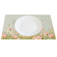 Lofaris Cute Easter Bunny Set of 4 Placemats Blue Polka Dot Pink Flower Rabbit Table Mats for Spring
