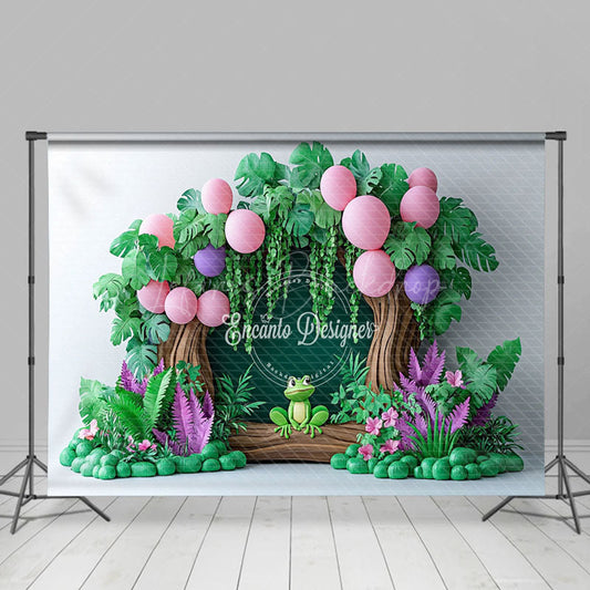 Lofaris Cute Forest Fog Summer Willow Cake Smash Backdrop