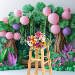 Lofaris Cute Forest Fog Summer Willow Cake Smash Backdrop