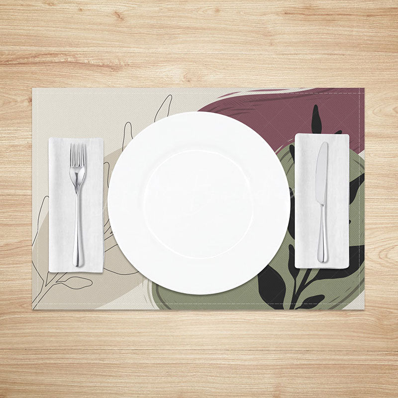 Lofaris Cute Geometric Leaf Placemats Set of 4 Earth Tone Botanical Design for Modern and Boho Kitchen Decor