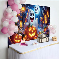 Lofaris Cute Ghost Halloween Birthday Backdrop Spooky Pumpkin and Jack-o-lanterns Trick or Treat Party Photo Booth Decor