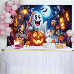 Lofaris Cute Ghost Halloween Birthday Backdrop Spooky Pumpkin and Jack-o-lanterns Trick or Treat Party Photo Booth Decor