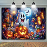 Lofaris Cute Ghost Halloween Birthday Backdrop Spooky Pumpkin and Jack-o-lanterns Trick or Treat Party Photo Booth Decor