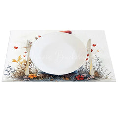 Lofaris Cute Gnome Holding Heart Set of 4 Placemats Floral Hat Valentine Decoration Red Love Table Mat