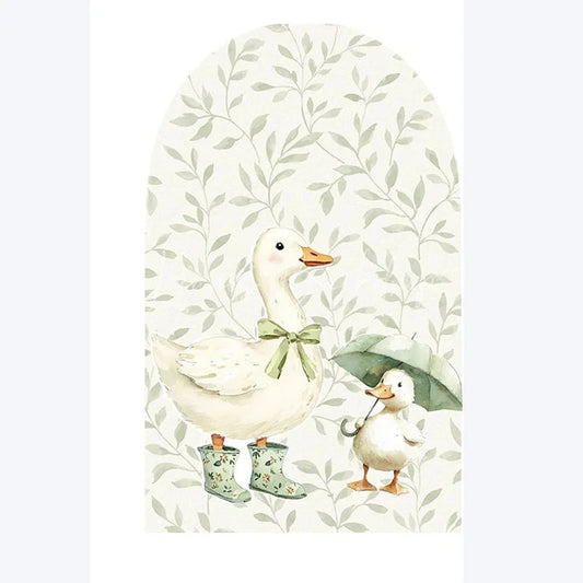 Lofaris Cute Goose Baby Shower Arch Backdrop Green Floral Animal Whimsical Nursery Decor for Gender Neutral Celebration