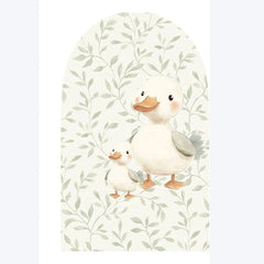 Lofaris Cute Goose Baby Shower Arch Backdrop Green Floral Animal Whimsical Nursery Decor for Gender Neutral Celebration