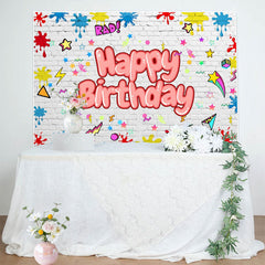 Lofaris Cute Graffiti Wall Happy Birthday Brick Backdrop