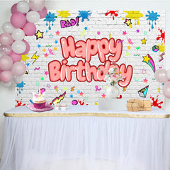 Lofaris Cute Graffiti Wall Happy Birthday Brick Backdrop