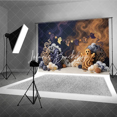 Lofaris Cute Halloween Ghost Photography Backdrop with Smoky Clouds and Star Garland Spooky Party Celebration Decor