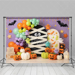 Lofaris Cute Halloween Mummy Ghosts and Pumpkins Photography Backdrop Purple Orange Green Balloons Party Decor