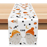 Lofaris Cute Halloween Table Runner with Cartoon Ghost and Bats for Kids Spooky Boo Party Decorations