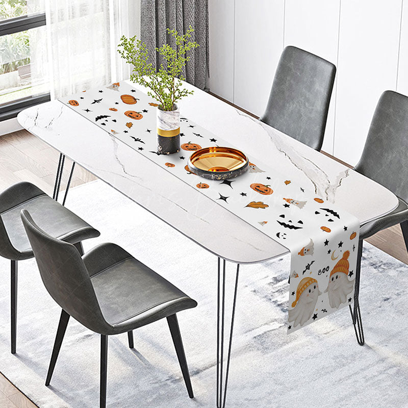 Lofaris Cute Halloween Table Runner with Cartoon Ghost and Bats for Kids Spooky Boo Party Decorations