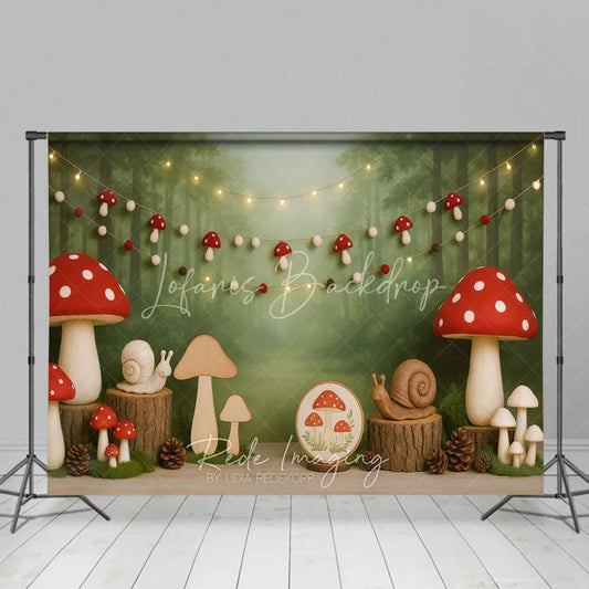 Lofaris Cute Mushroom Fairy Tale World Cake Smash Backdrop