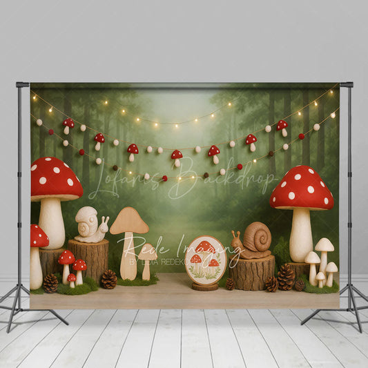 Lofaris Cute Mushroom Fairy Tale World Cake Smash Backdrop