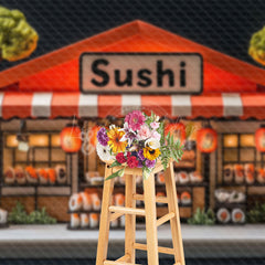 Lofaris Cute Orange Sushi Restaurant Cake Smash Backdrop