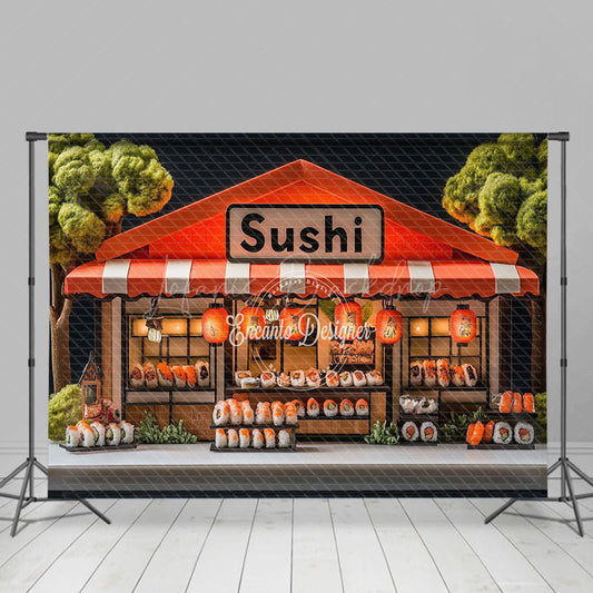 Lofaris Cute Orange Sushi Restaurant Cake Smash Backdrop