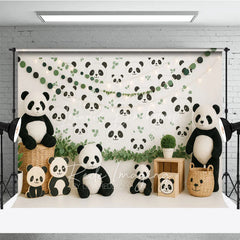 Lofaris Cute Panda Bear Photography Backdrop Green Eucalyptus Leaves and Face Photo Background