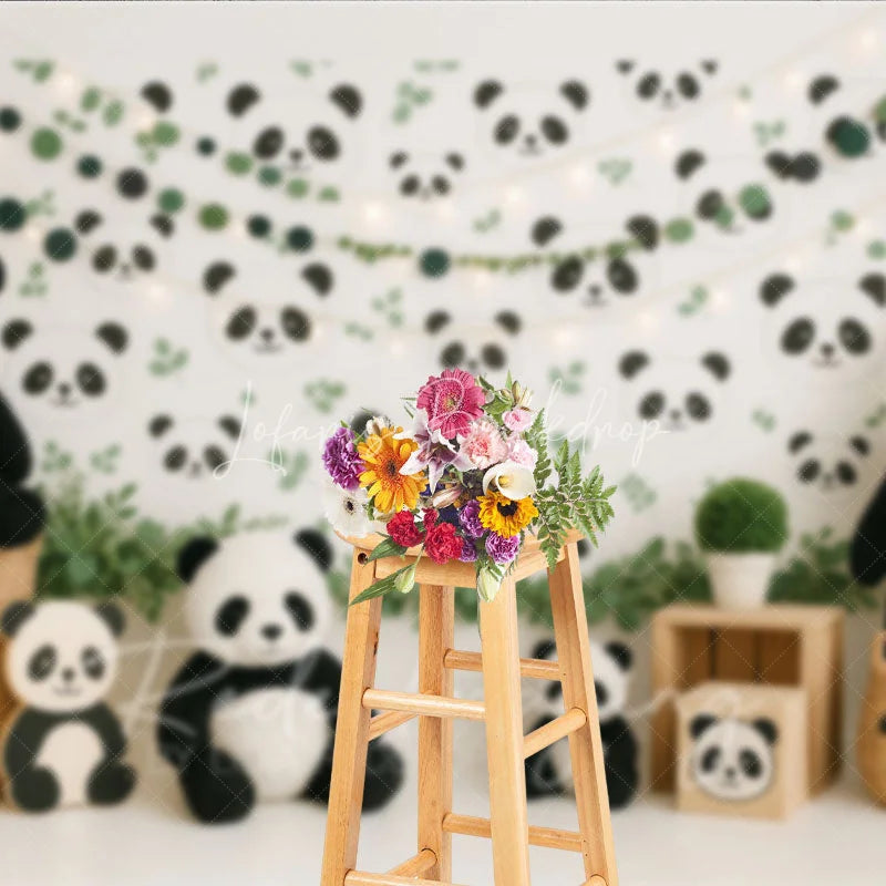 Lofaris Cute Panda Bear Photography Backdrop Green Eucalyptus Leaves and Face Photo Background