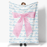 Lofaris Cute Pink Bow Tie White Blue Custom Name Blanket