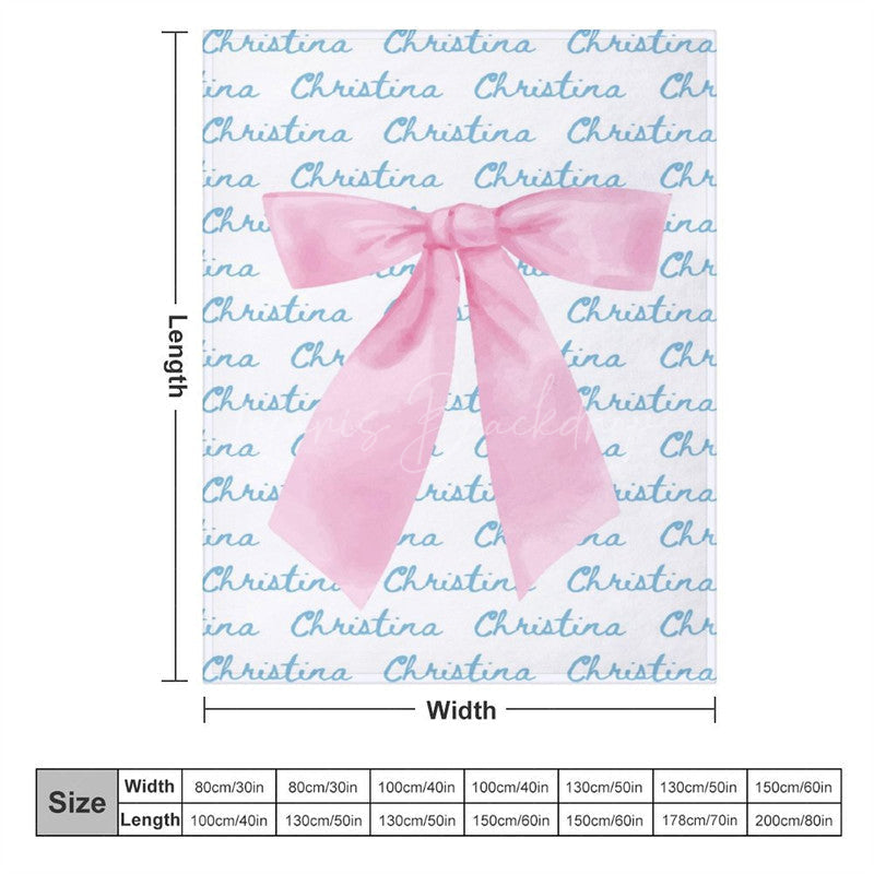 Lofaris Cute Pink Bow Tie White Blue Custom Name Blanket