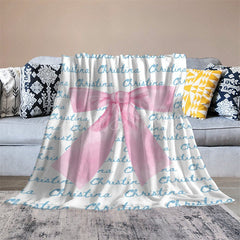 Lofaris Cute Pink Bow Tie White Blue Custom Name Blanket
