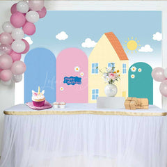Lofaris Cute Pink Pig Cartoon Birthday Backdrop Kids Playhouse and Sunshine Party Banner Fun Animated Theme Photo Prop