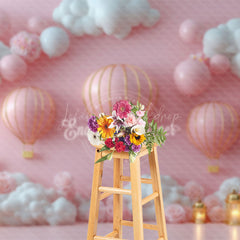 Lofaris Cute Pink White Hot Air Balloon Birthday Backdrop