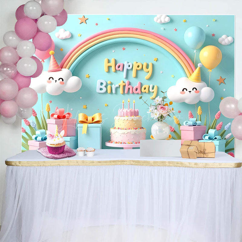 Lofaris Cute Rainbow Clouds Balloon Gift Birthday Backdrop