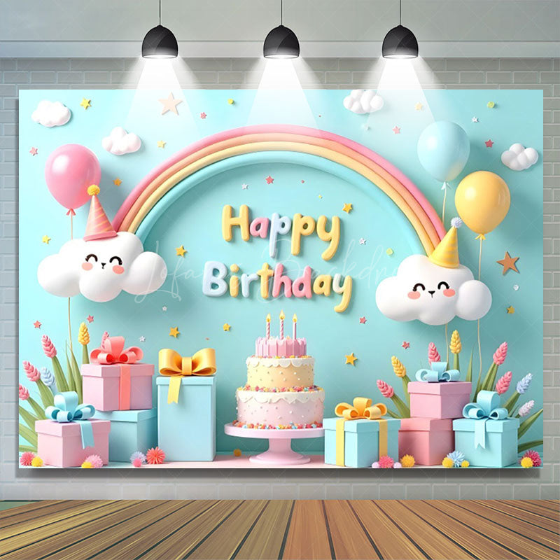 Lofaris Cute Rainbow Clouds Balloon Gift Birthday Backdrop