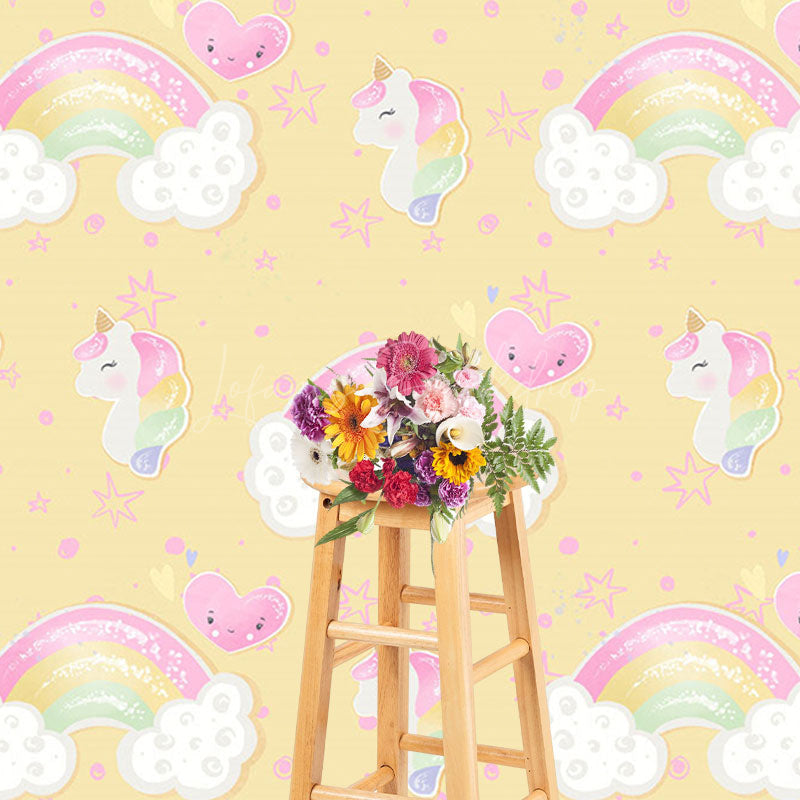 Lofaris Cute Rainbow Unicorn Birthday Cake Smash Backdrop