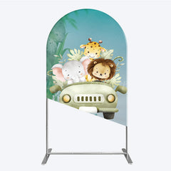 Lofaris Cute Safari Animals Arch Backdrop Jungle Lion Elephant and Giraffe Wild One First Birthday Party Photo Prop