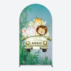 Lofaris Cute Safari Animals Arch Backdrop Jungle Lion Elephant and Giraffe Wild One First Birthday Party Photo Prop