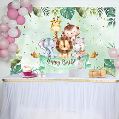Lofaris Cute Safari Animals Greenery Happy Birthday Backdrop