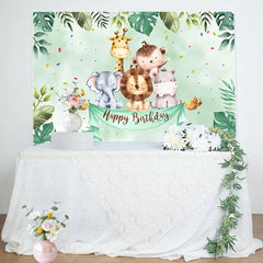 Lofaris Cute Safari Animals Greenery Happy Birthday Backdrop