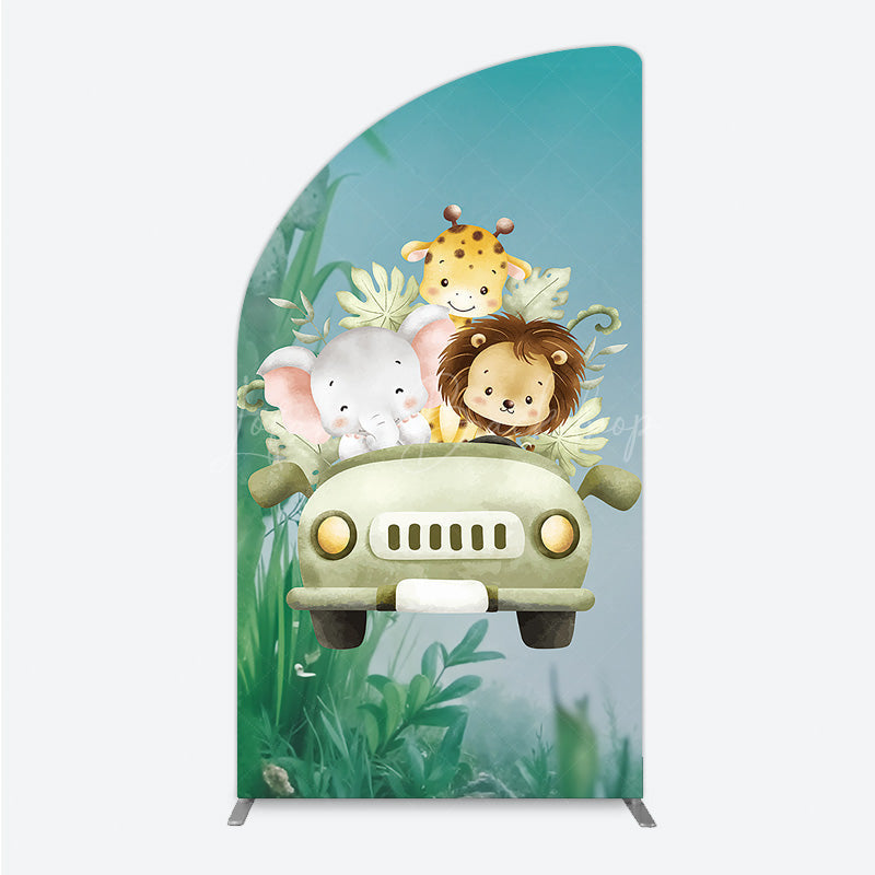 Lofaris Cute Safari Animals Half Moon Arch Backdrop Jungle Lion Elephant and Giraffe Wild One First Birthday Party Photo Prop