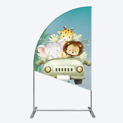 Lofaris Cute Safari Animals Half Moon Arch Backdrop Jungle Lion Elephant and Giraffe Wild One First Birthday Party Photo Prop