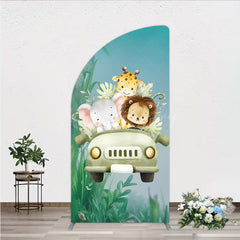 Lofaris Cute Safari Animals Half Moon Arch Backdrop Jungle Lion Elephant and Giraffe Wild One First Birthday Party Photo Prop