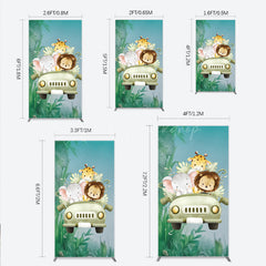 Lofaris Cute Safari Animals Rectangle Backdrop Jungle Lion Elephant and Giraffe Wild One First Birthday Party Photo Prop