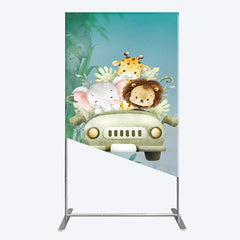 Lofaris Cute Safari Animals Rectangle Backdrop Jungle Lion Elephant and Giraffe Wild One First Birthday Party Photo Prop