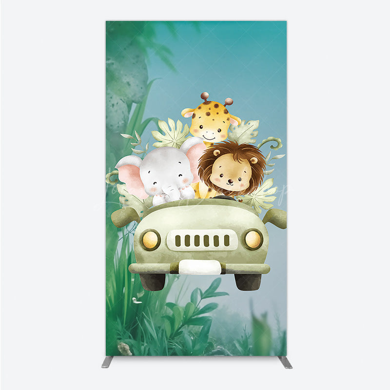 Lofaris Cute Safari Animals Rectangle Backdrop Jungle Lion Elephant and Giraffe Wild One First Birthday Party Photo Prop