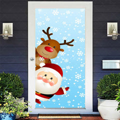 Lofaris Cute Santa Claus Elk Blue Snowy Christmas Door Cover